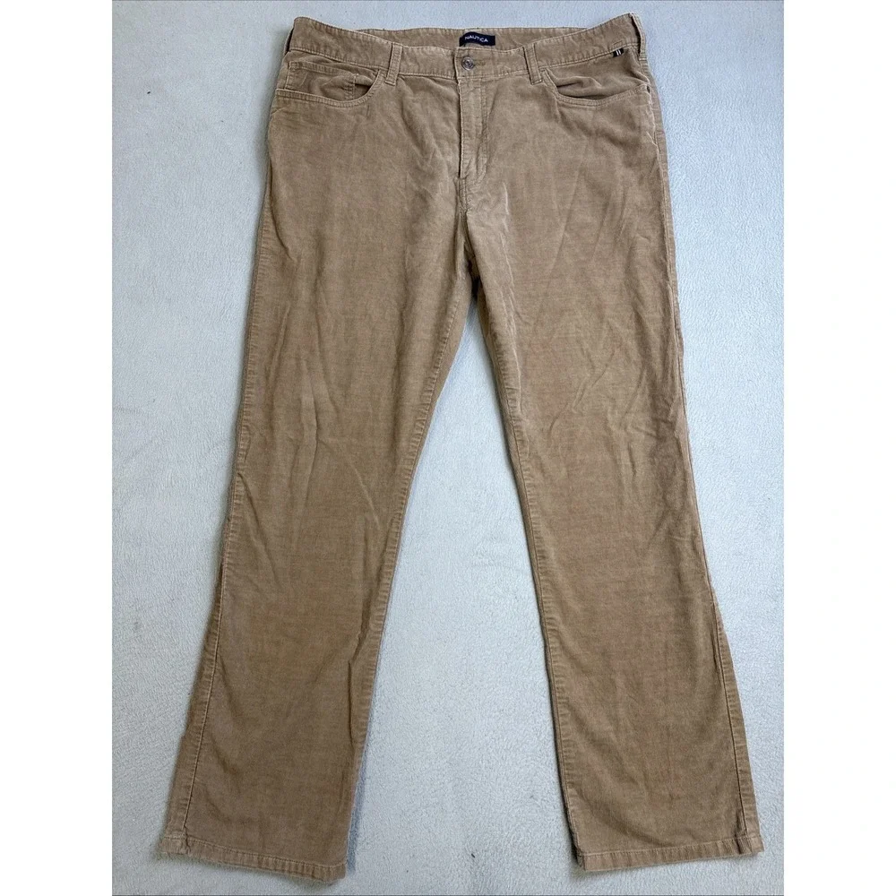Nautica Pants Men's Size 38x32‎ Brown Corduroy Straight Fit Stretch Casual